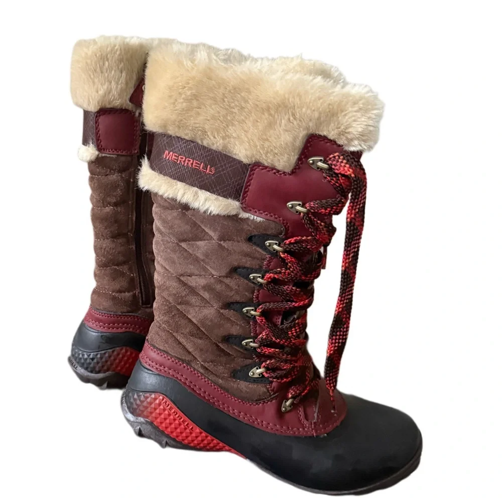 Authentic MERRELL Women's Red and Black Fur-Lined Boots - Picture 9 of 9